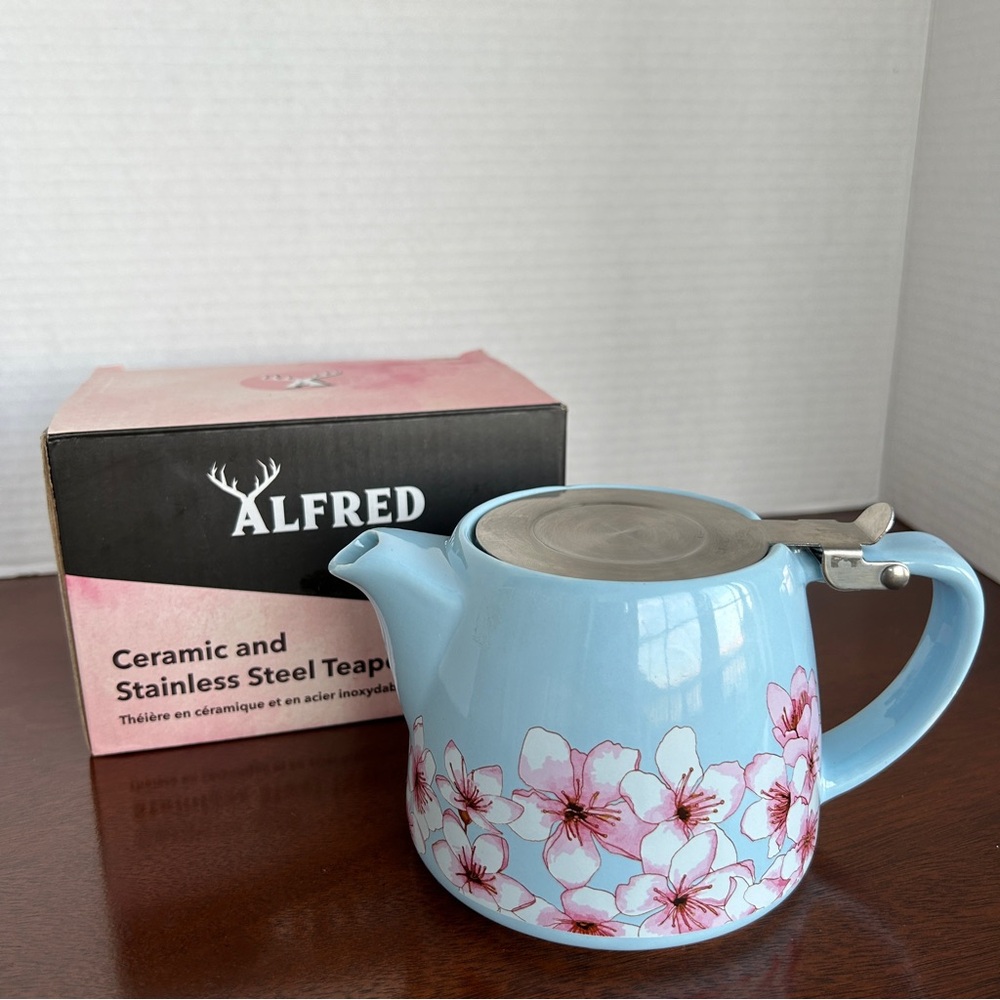 Alfred Ceramic and Stainless Steel Teapot Blue Floral